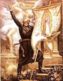 Don Miguel Hidalgo portando el estandarte de la Virgen de Guadalupe